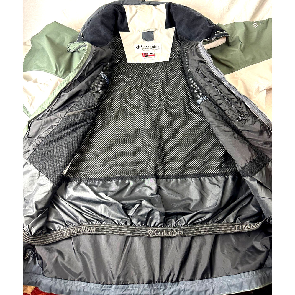 Mens Titanium Waterproof Columbia Jacket Hidden Hood Sage Green White Size Large - Picture 4 of 15